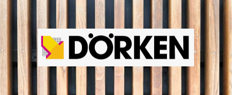 Dörken Logo mit Fassadenbahn System im Hintergrund